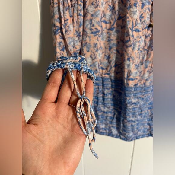 Lucky brand patterned blouse blue and pink long sleeve bohemian loose flowy fall - Picture 4 of 6